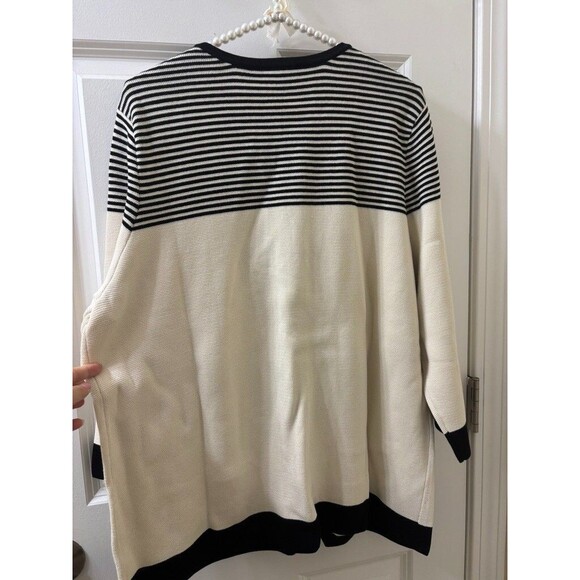 TALBOTS Cardigan Sweater Full Zip Pockets Black Cream Solid Striped 2XL - Picture 5 of 9
